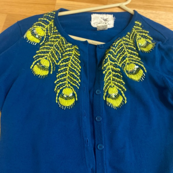Anthropologie Tabitha Cardigan - beaded peacock 🦚 feathers- so pretty! - Picture 5 of 10